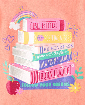 Girls Positive Book Stack Graphic Tee