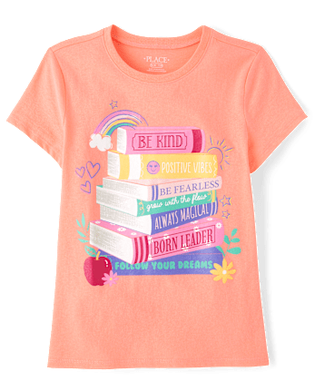 Girls Positive Book Stack Graphic Tee