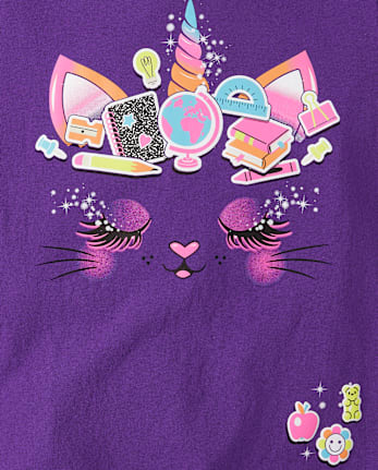 Girls School Cat Graphic Tee