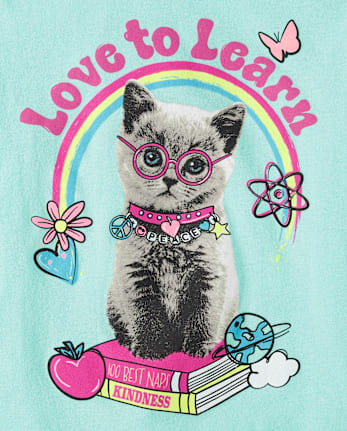 Girls Love to Learn Cat Graphic Tee