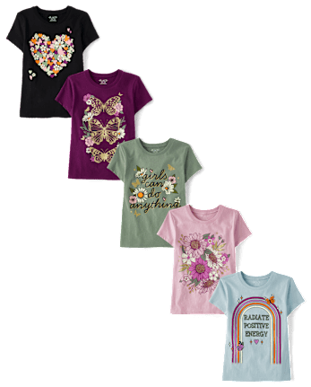 Lot de 5 t-shirts à imprimé floral pour fille