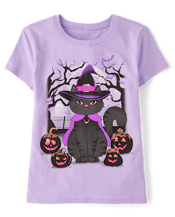 Girls Witch Cat Graphic Tee