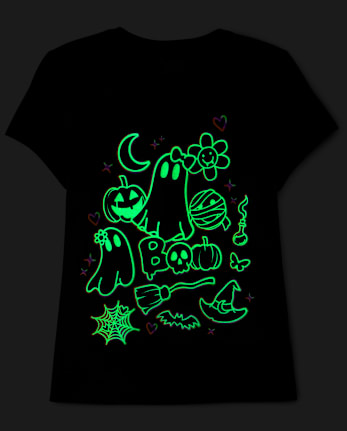 Girls Glow Halloween Doodles Graphic Tee