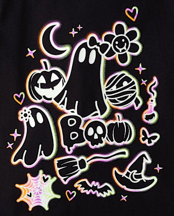 Girls Glow Halloween Doodles Graphic Tee