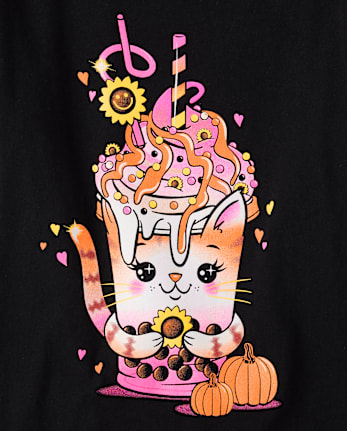 T-shirt graphique « Fall Fall Cat Drink » pour filles