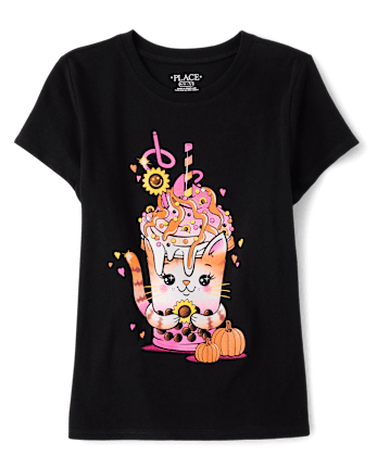 T-shirt graphique « Fall Fall Cat Drink » pour filles