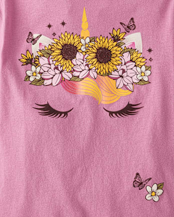 Girls Flower Crown Unicorn Graphic Tee