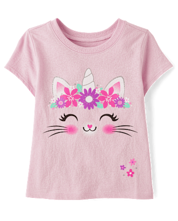 Baby And Toddler Girls Unicorn Cat Graphic Tee