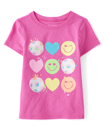 Baby And Toddler Girls Soccer Hearts Graphic Tee