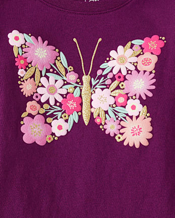 Baby And Toddler Girls Floral Butterfly Graphic Tee