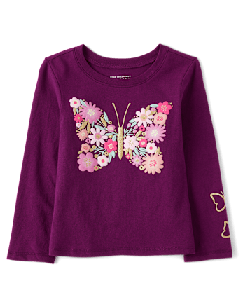 Baby And Toddler Girls Floral Butterfly Graphic Tee