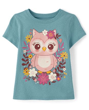 Toddler Girls Flower Owl Graphic Tee