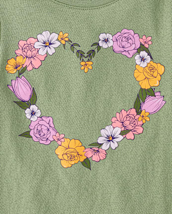Toddler Girls Floral Heart  Graphic Tee