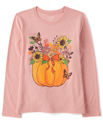 Girls Floral Pumpkin Graphic Tee