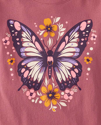 Girls Floral Butterfly Graphic Tee