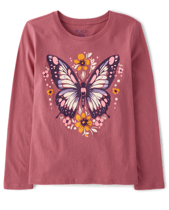 Girls Floral Butterfly Graphic Tee