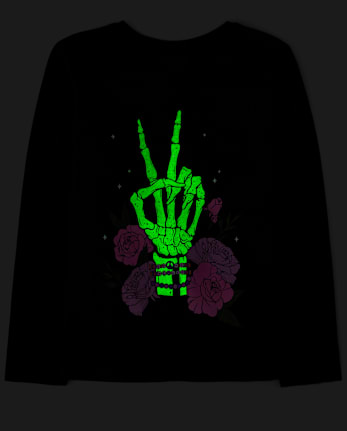 Girls Glow Skeleton Peace Graphic Tee
