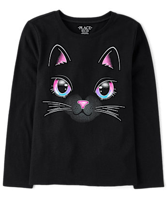 Girls Glow Cat Graphic Tee