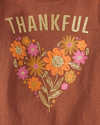 Baby And Toddler Girls Thankful Flower Heart Graphic Tee