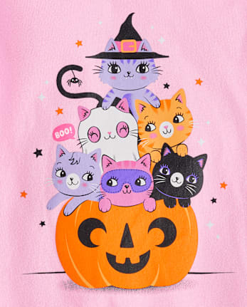 Baby And Toddler Girls Pumpkin Cats Graphic Tee