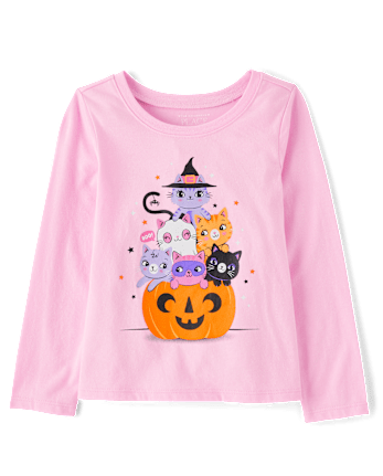 Baby And Toddler Girls Pumpkin Cats Graphic Tee
