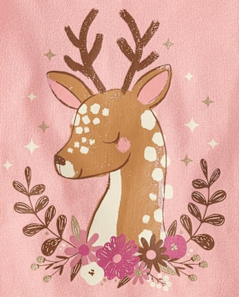Baby And Toddler Girls Floral Deer Graphic Tee