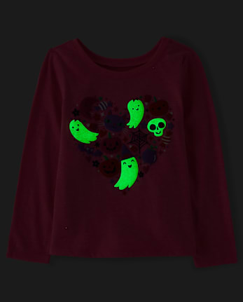 Baby And Toddler Girls Glow Halloween Doodles Graphic Tee