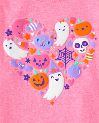 Baby And Toddler Girls Glow Halloween Doodles Graphic Tee