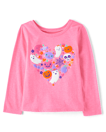 Baby And Toddler Girls Glow Halloween Doodles Graphic Tee