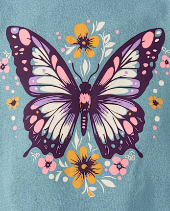 Baby And Toddler Girls Floral Butterfly Graphic Tee