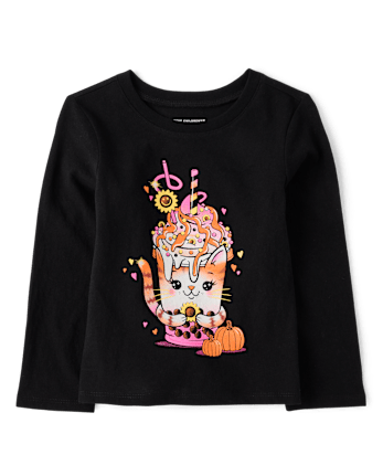 Baby And Toddler Girls Cat Drink Graphic Tee