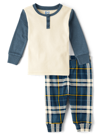 Baby And Toddler Boys Plaid Snug Fit Cotton Henley Pajamas