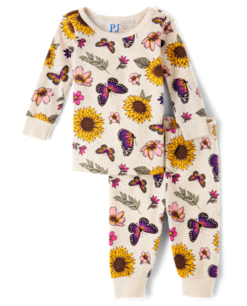 Baby And Toddler Girls Sunflower Snug Fit Cotton Pajamas
