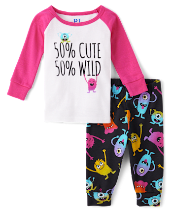 Toddler Girls Monster Snug Fit Cotton Pajamas