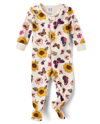 Baby And Toddler Girls Sunflower Snug Fit Cotton Footed One Piece Pajamas