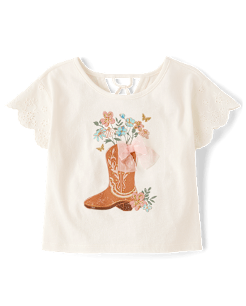 Girls Graphic Eyelet Top
