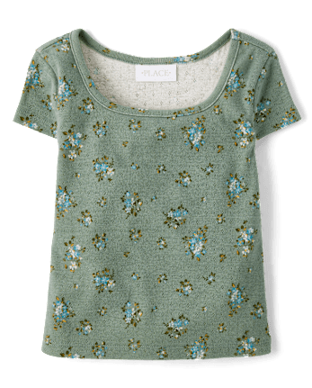 Girls Floral Pointelle Baby Tee