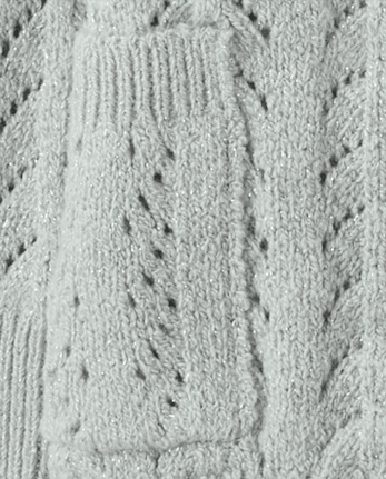 Girls Metallic Stitched Open Front Cardigan