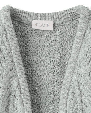 Girls Metallic Stitched Open Front Cardigan