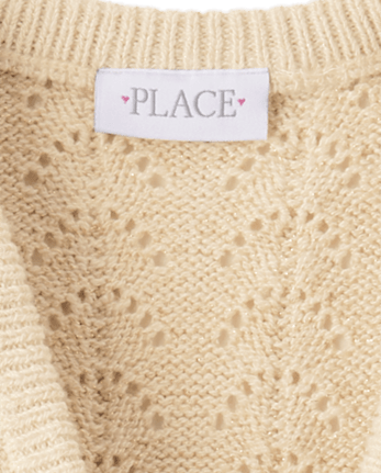 Girls Metallic Stitched Open Front Cardigan