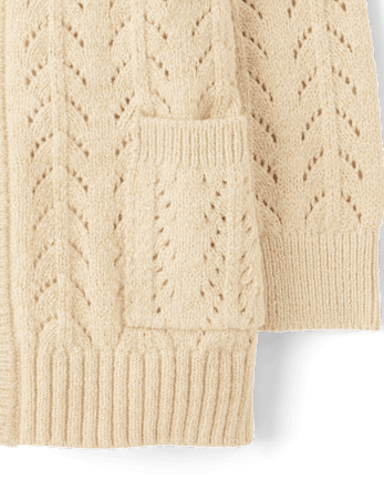 Girls Metallic Stitched Open Front Cardigan