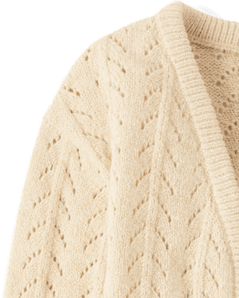 Girls Metallic Stitched Open Front Cardigan