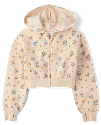 Girls Print Fleece Zip Up Hoodie