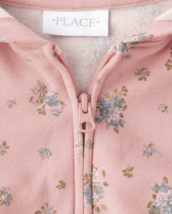 Girls Print Fleece Zip Up Hoodie