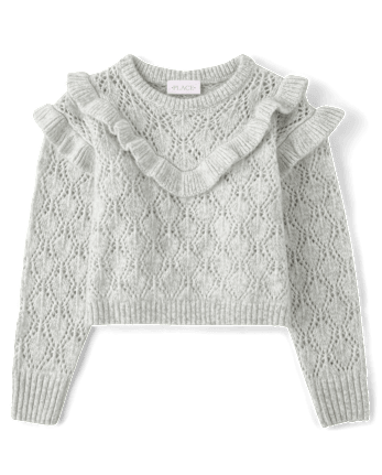Girls Ruffle Pointelle Sweater
