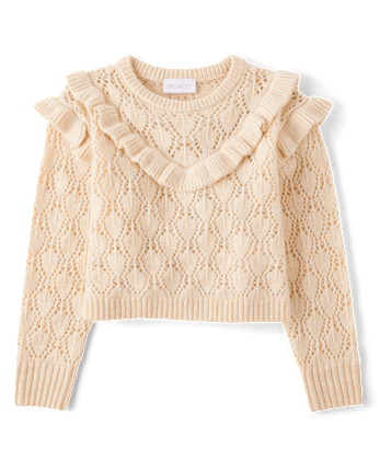 Girls Ruffle Pointelle Sweater