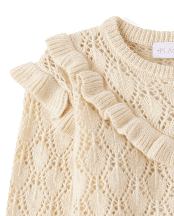 Girls Ruffle Pointelle Sweater