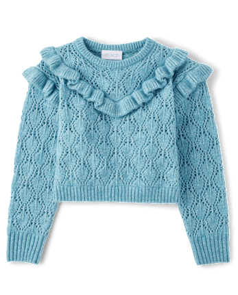 Pull pointelle à volants pour fille