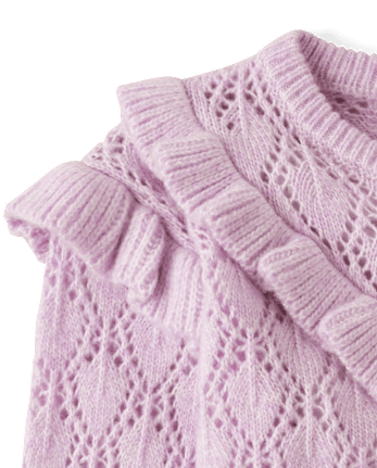 Girls Ruffle Pointelle Sweater