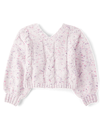 Girls Bow Back Cable Knit Chenille Sweater